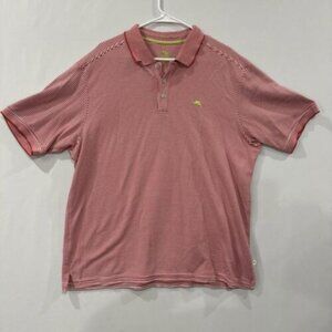 Tommy Bahama Men's XL Red/White Striped Cotton Blend S/S Polo Golf Shirt EUC